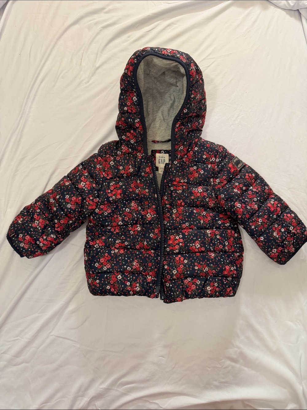 GAP Navy Puffer Jacket with Pink & Red Floral Print